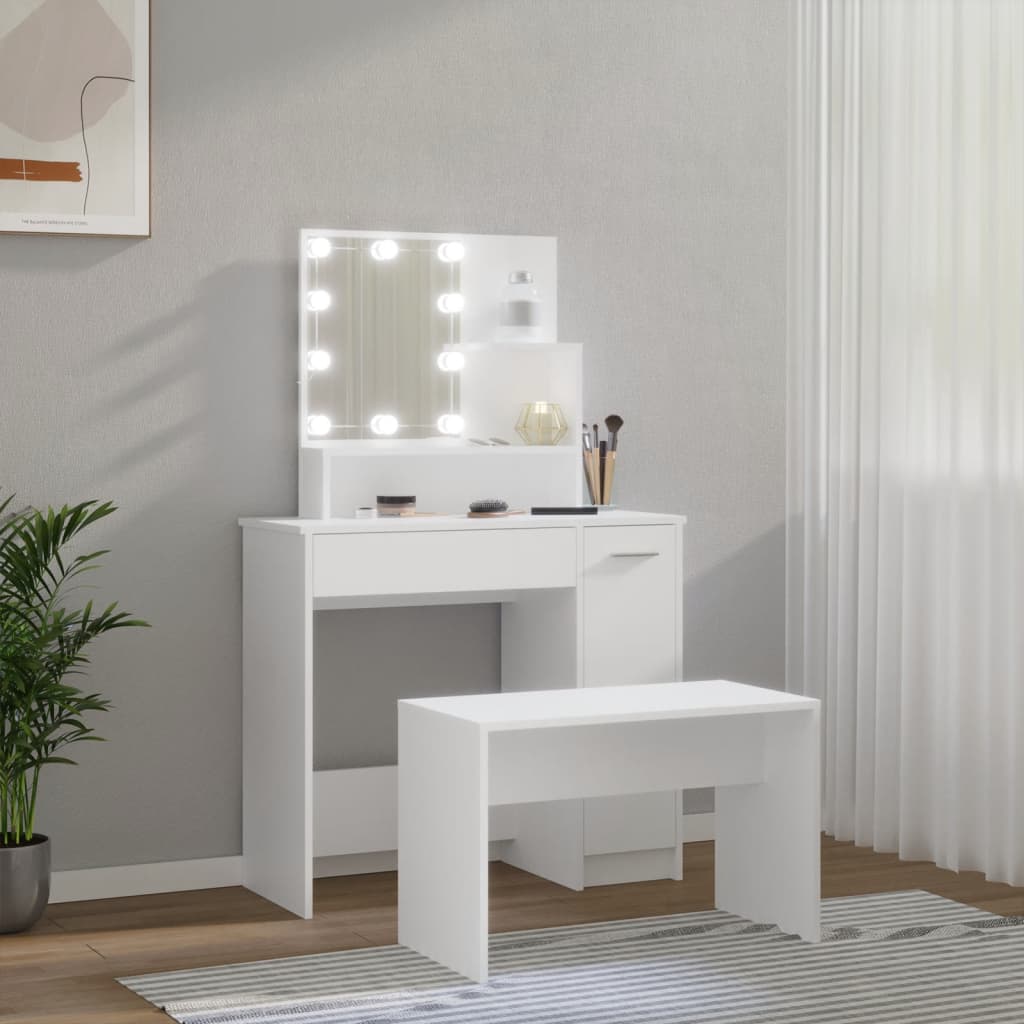 Dressing Table Set with LED White Engineered Wood - Bargainia.com - 8720287100577 - 3114115