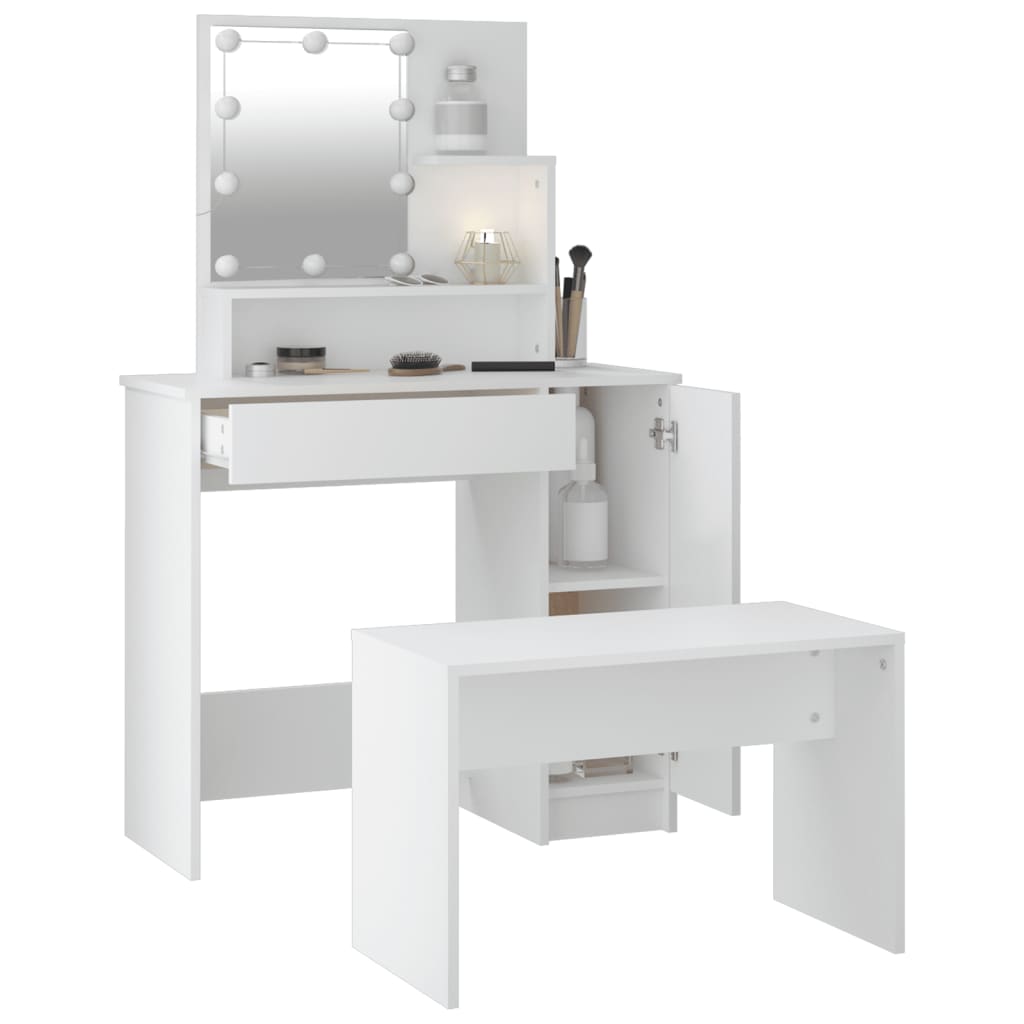 Dressing Table Set with LED White Engineered Wood - Bargainia.com - 8720287100577 - 3114115