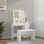 Dressing Table Set with LED White Engineered Wood - Bargainia.com - 