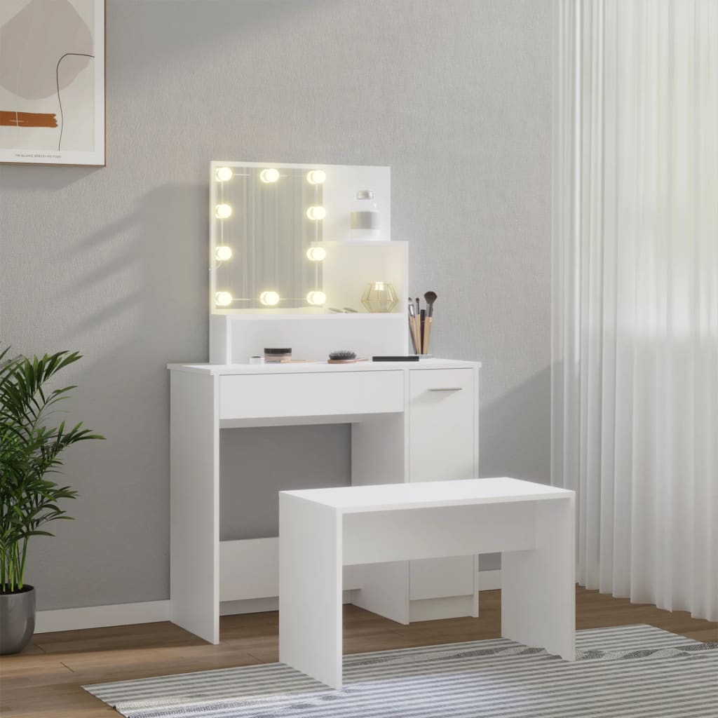 Dressing Table Set with LED White Engineered Wood - Bargainia.com - 8720287100577 - 3114115