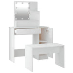 Dressing Table Set with LED White Engineered Wood - Bargainia.com - 