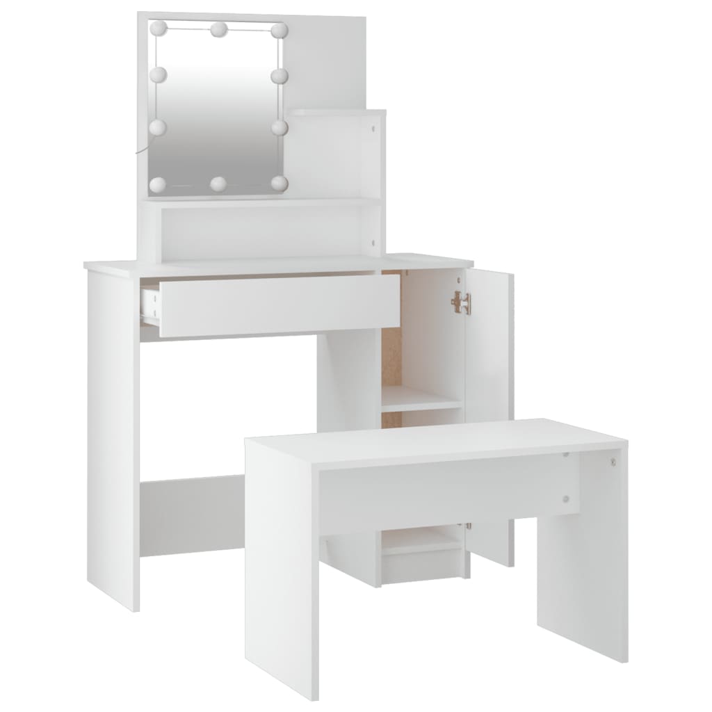 Dressing Table Set with LED White Engineered Wood - Bargainia.com - 