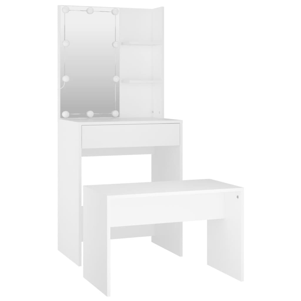 Dressing Table Set with LED White Engineered Wood - Bargainia.com - 