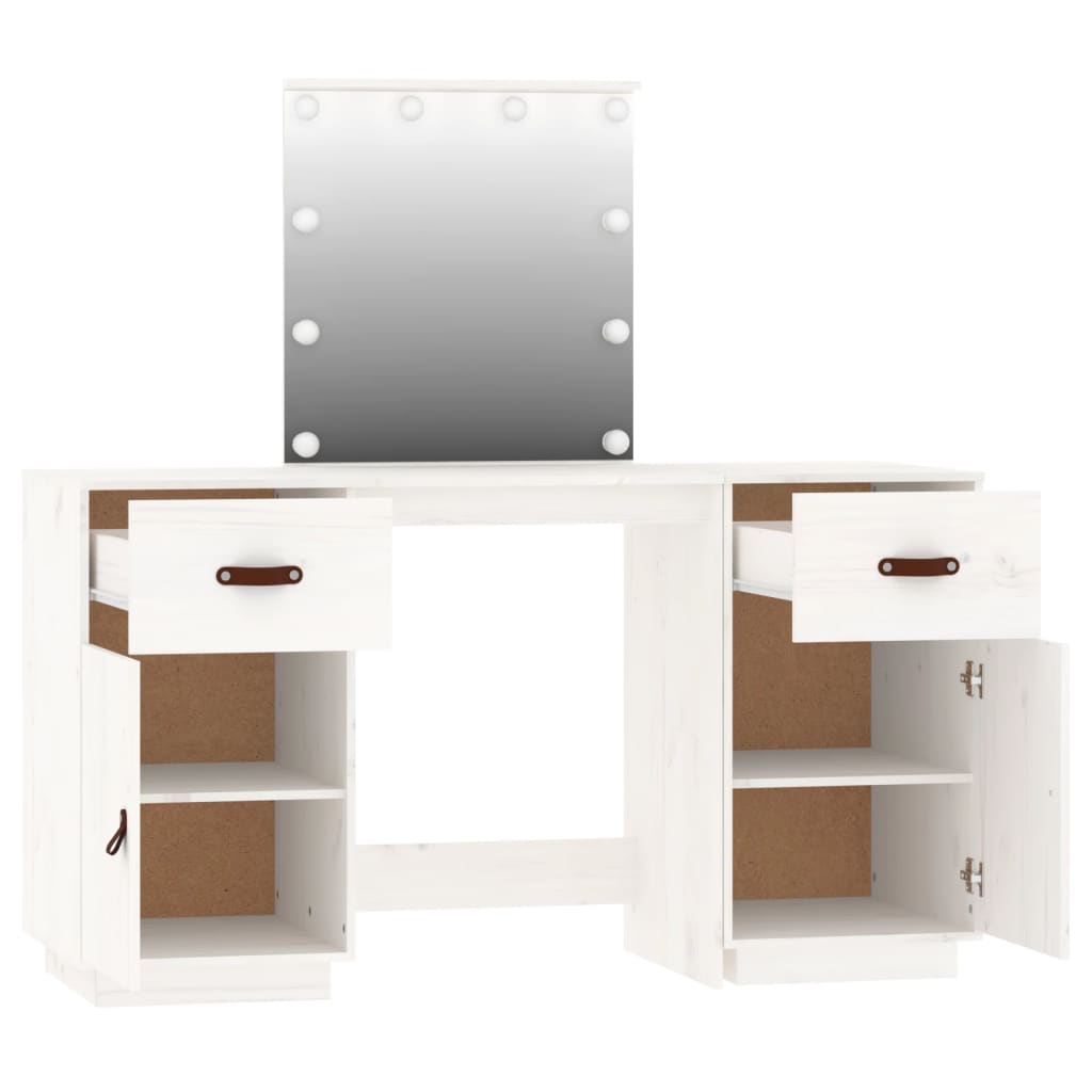 Dressing Table Set with LED White Solid Wood Pine - Bargainia.com - 