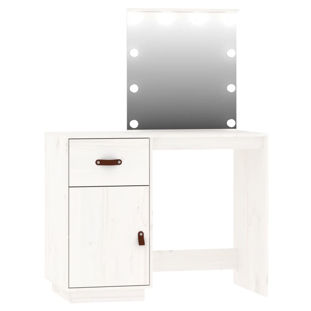 Dressing Table Set with LED White Solid Wood Pine - Bargainia.com - 