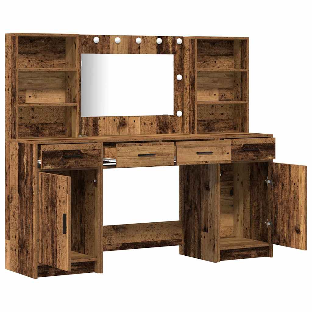 Dressing Table Set with Shelf 3 pcs Old wood 78.5 x 41 x 135 cm - Bargainia.com - 8721158865359 - 3334288