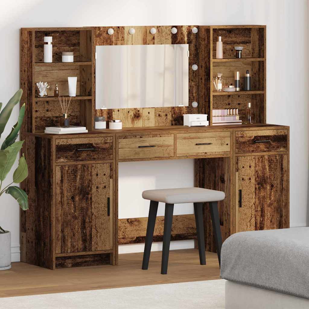 Dressing Table Set with Shelf 3 pcs Old wood 78.5 x 41 x 135 cm - Bargainia.com - 8721158865359 - 3334288