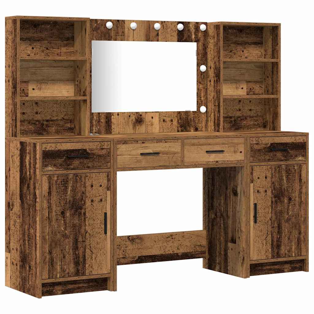 Dressing Table Set with Shelf 3 pcs Old wood 78.5 x 41 x 135 cm - Bargainia.com - 8721158865359 - 3334288