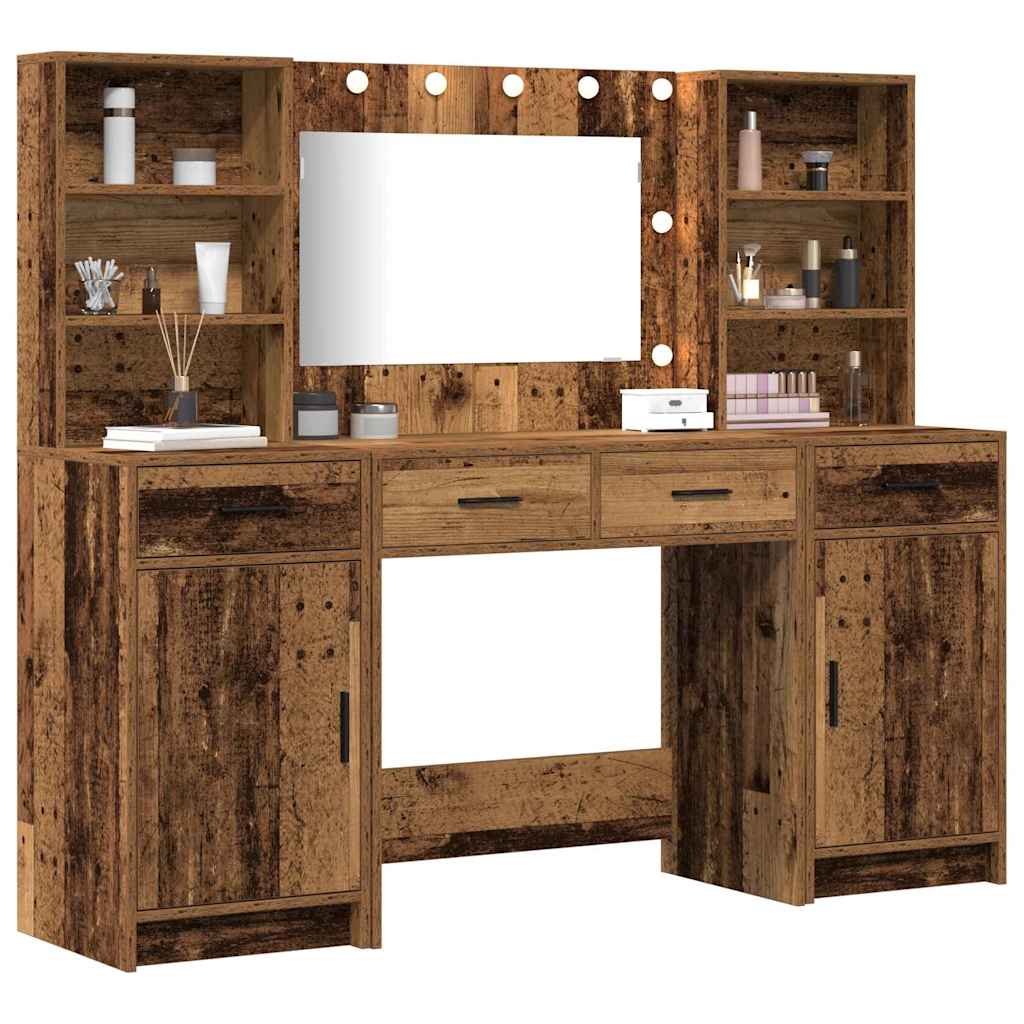 Dressing Table Set with Shelf 3 pcs Old wood 78.5 x 41 x 135 cm - Bargainia.com - 8721158865359 - 3334288