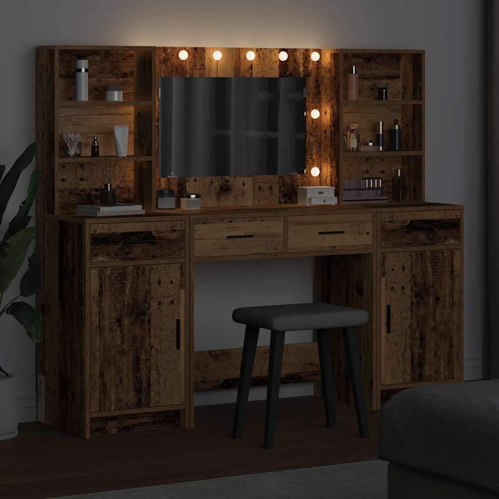Dressing Table Set with Shelf 3 pcs Old wood 78.5 x 41 x 135 cm - Bargainia.com - 8721158865359 - 3334288
