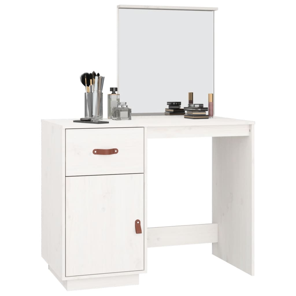 Dressing Table White 95x50x134 cm Solid Wood Pine - Bargainia.com - 