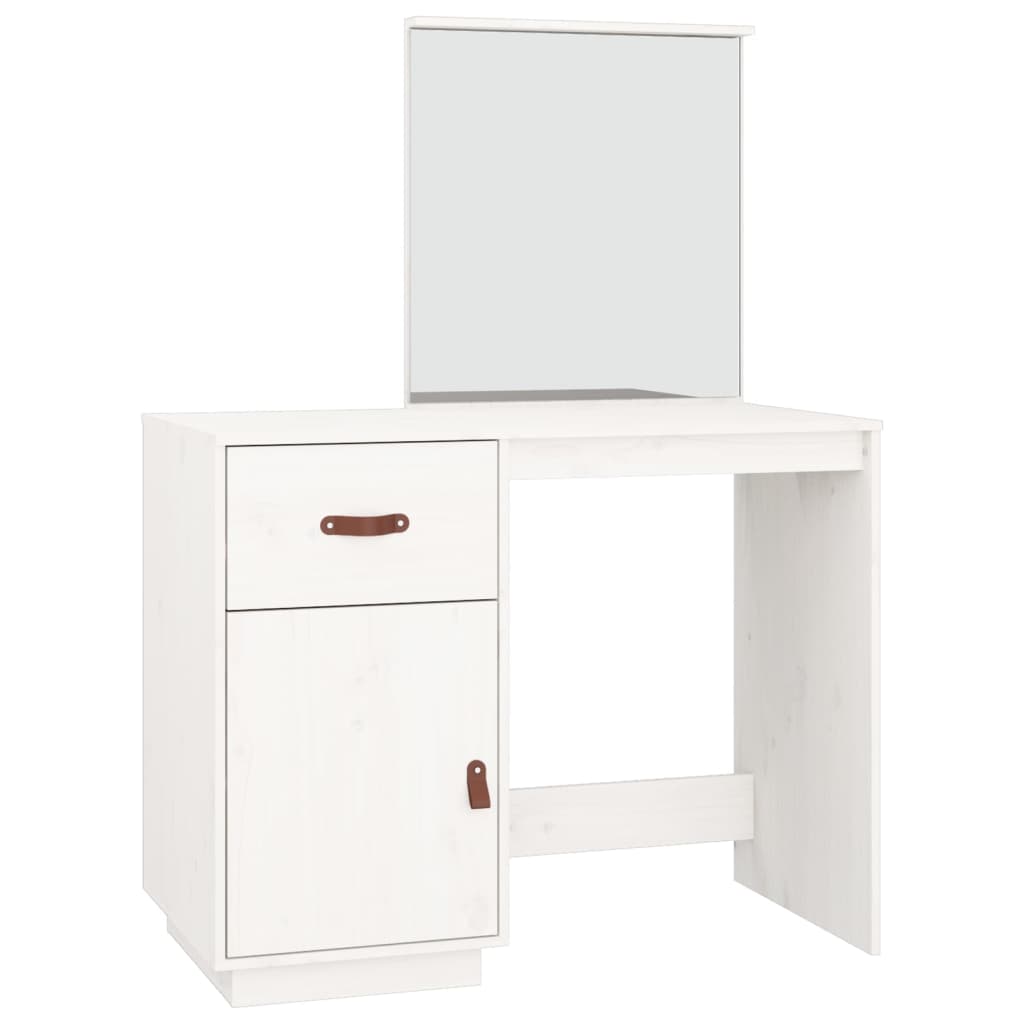 Dressing Table White 95x50x134 cm Solid Wood Pine - Bargainia.com - 