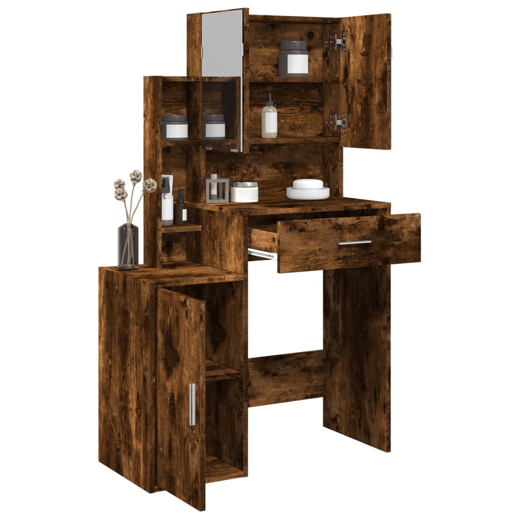 Dressing Table with Cabinet Smoked Oak 80x35x132 cm - Bargainia.com - 