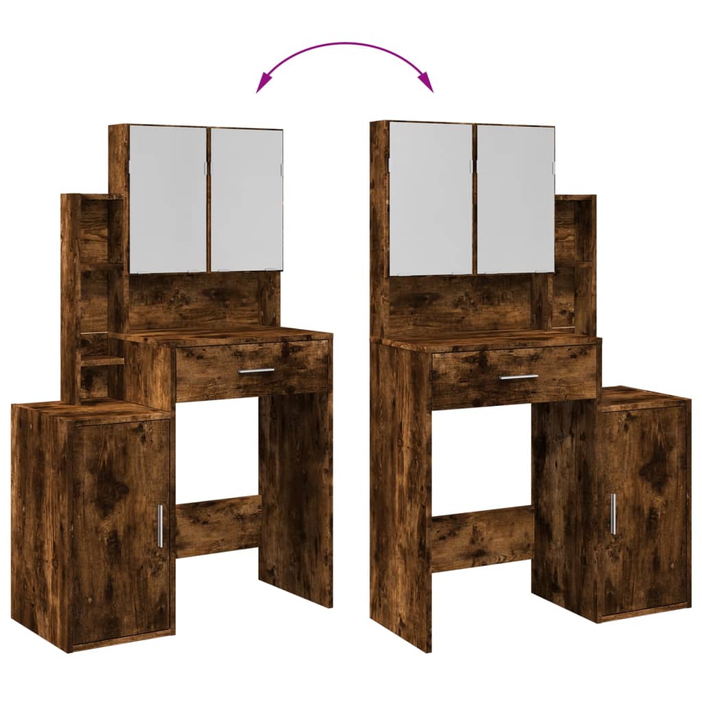 Dressing Table with Cabinet Smoked Oak 80x35x132 cm - Bargainia.com - 