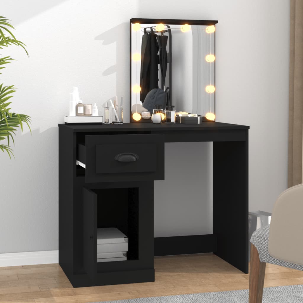 Dressing Table with LED Black 90x50x132.5 cm Engineered Wood - Bargainia.com - 