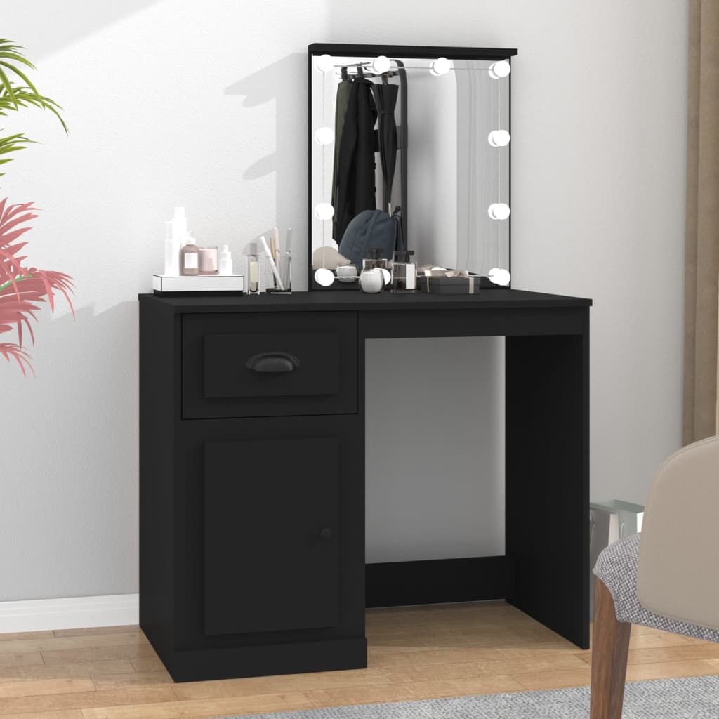 Dressing Table with LED Black 90x50x132.5 cm Engineered Wood - Bargainia.com - 