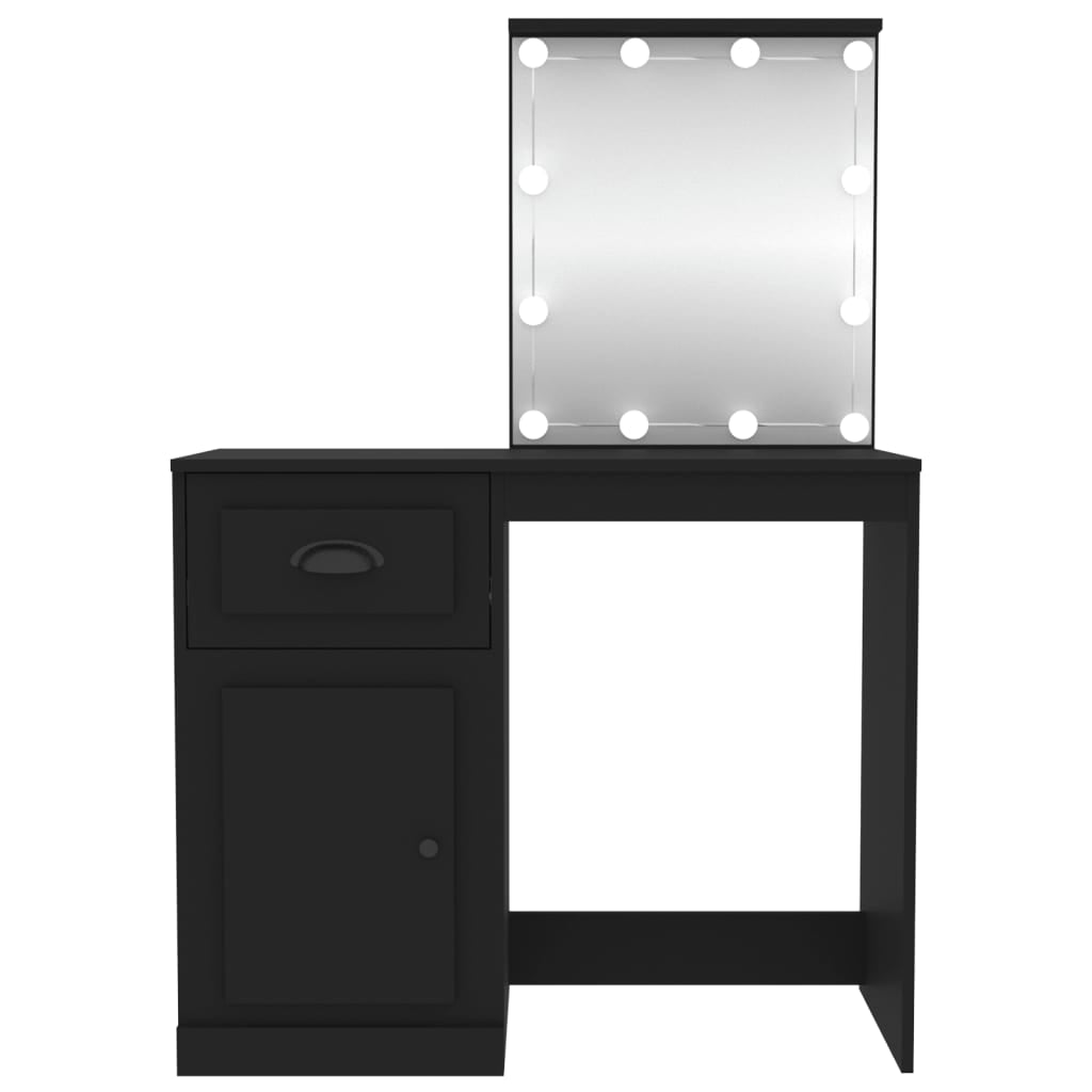 Dressing Table with LED Black 90x50x132.5 cm Engineered Wood - Bargainia.com - 