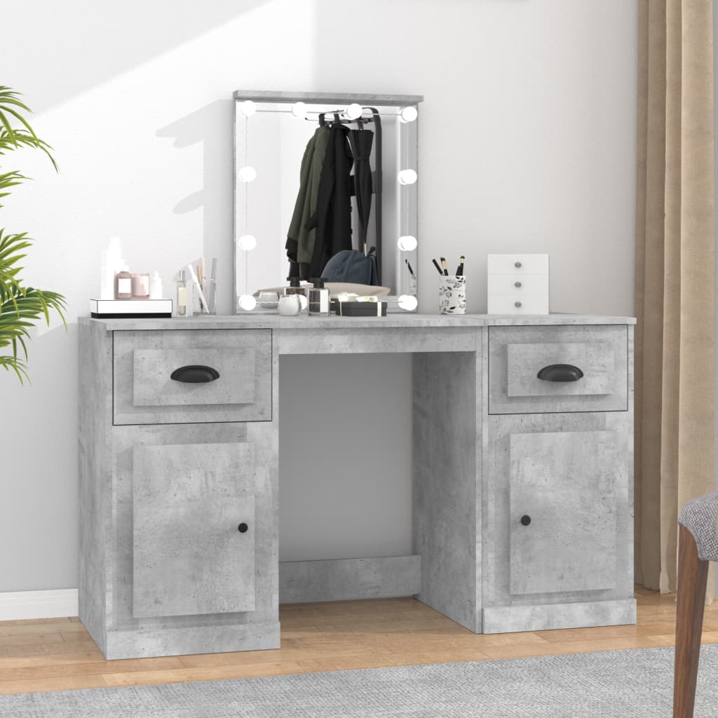 Dressing Table with LED Concrete Grey 130x50x132.5 cm - Bargainia.com - 