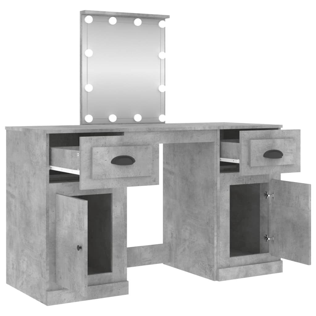 Dressing Table with LED Concrete Grey 130x50x132.5 cm - Bargainia.com - 