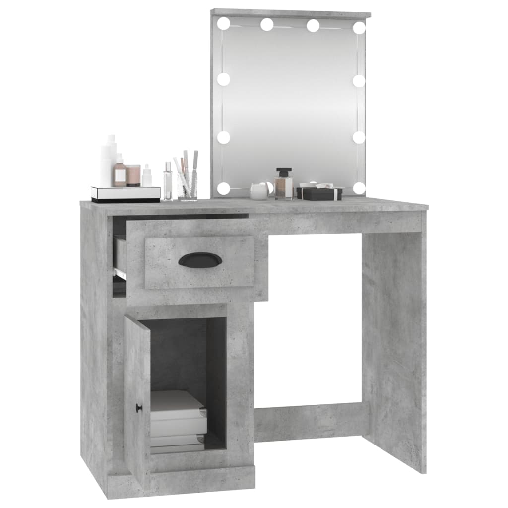 Dressing Table with LED Concrete Grey 90x50x132.5 cm Engineered Wood - Bargainia.com - 