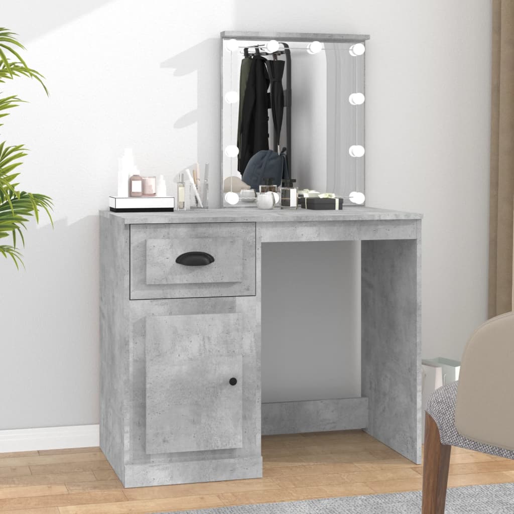 Dressing Table with LED Concrete Grey 90x50x132.5 cm Engineered Wood - Bargainia.com - 