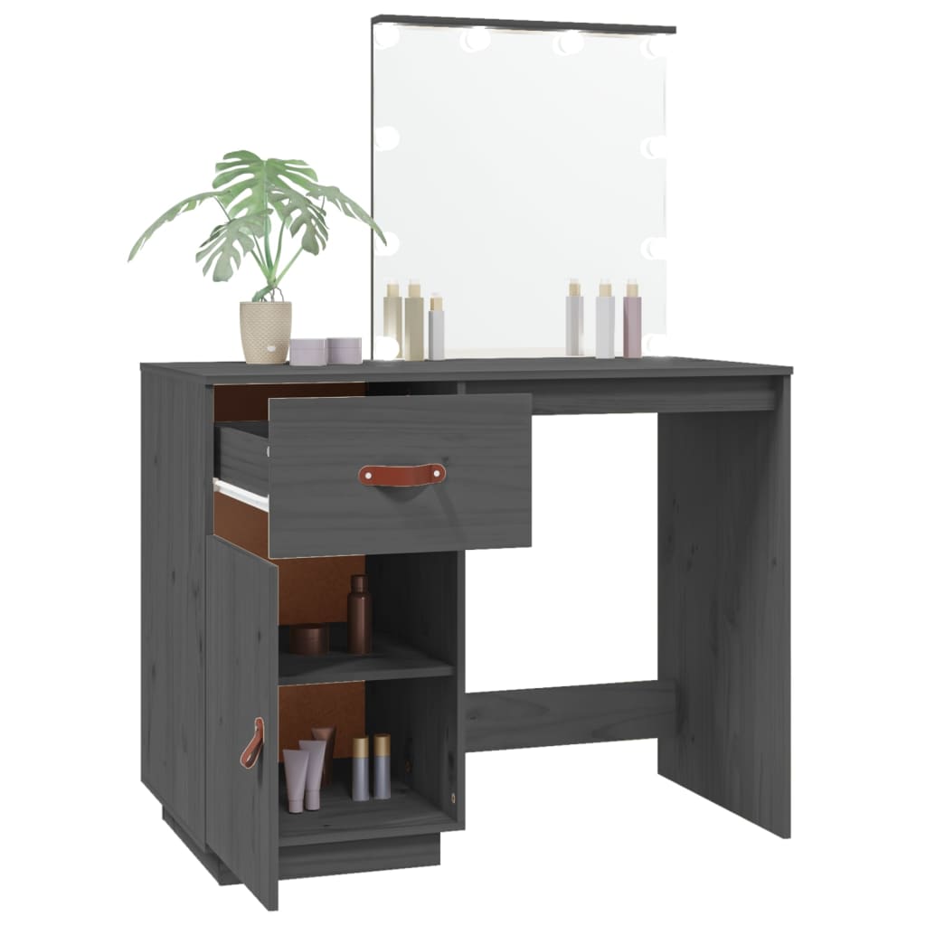 Dressing Table with LED Grey 95x50x133.5 cm Solid Wood Pine - Bargainia.com - 