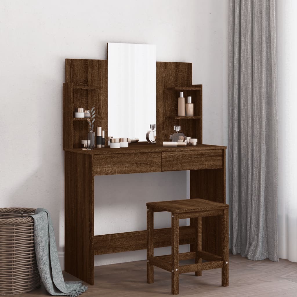 Dressing Table with Mirror Brown Oak 96x39x142 cm - Bargainia.com - 8721012134171 - 837581