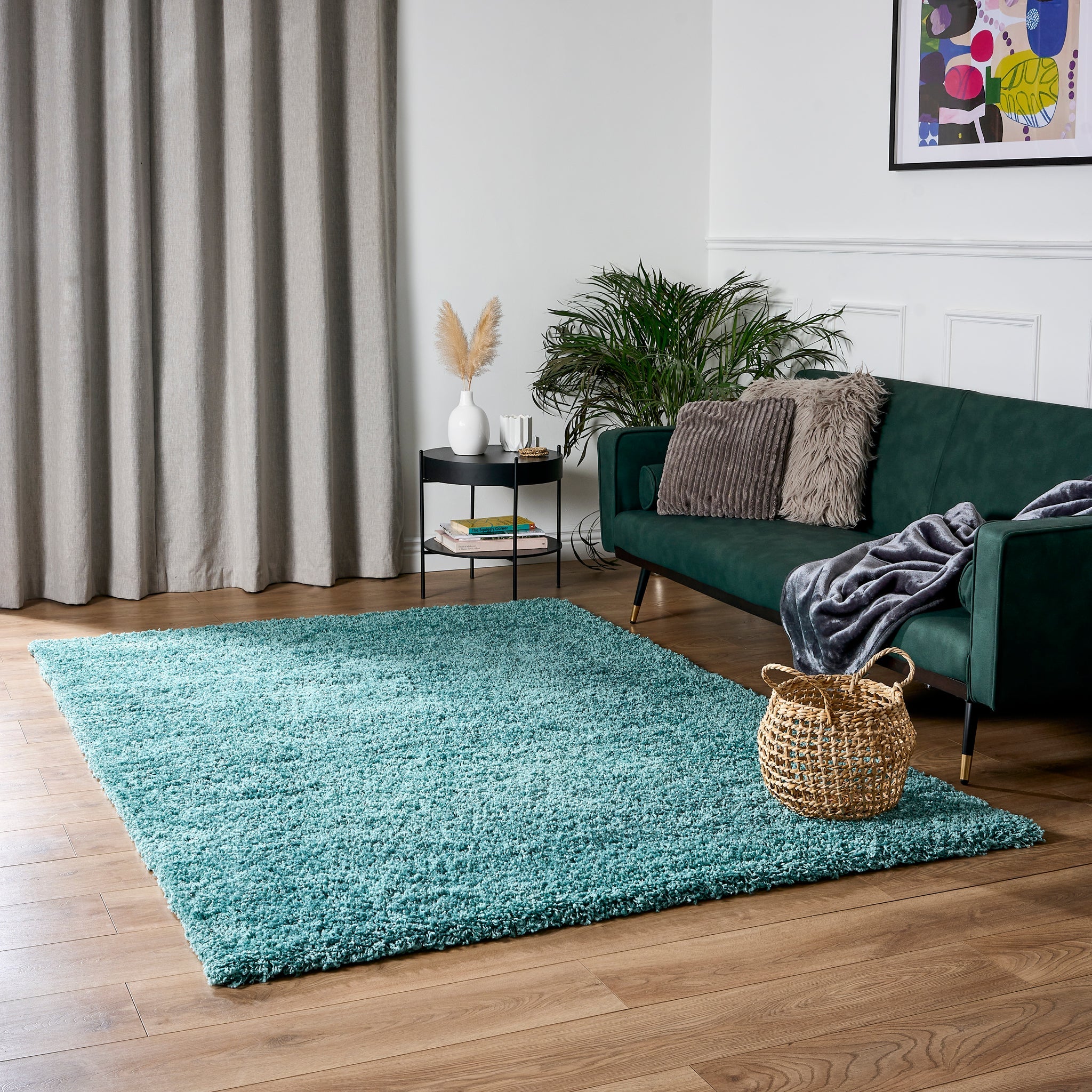 Duck Egg Blue Thick Shaggy Rug - California - Bargainia.com - 