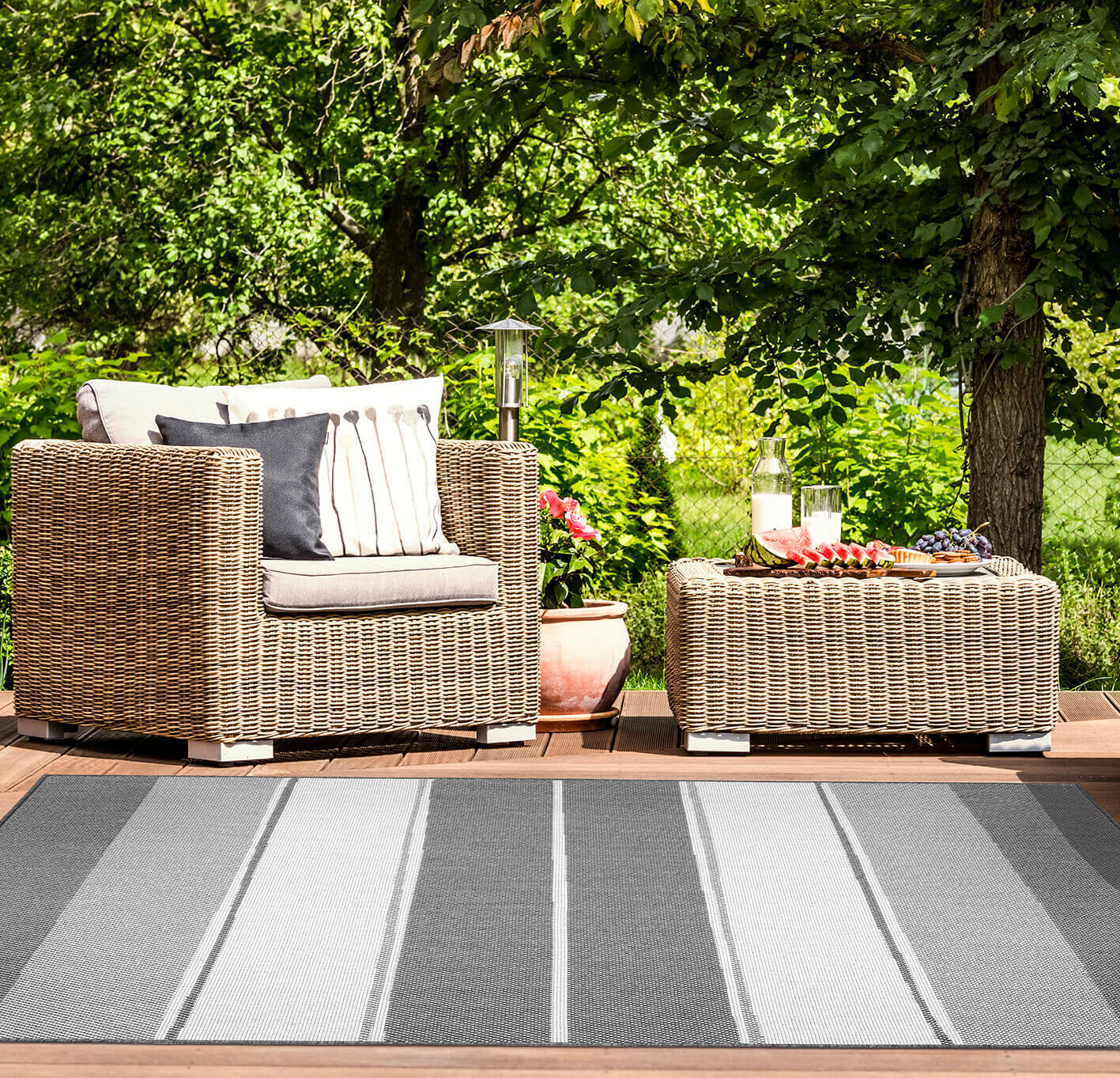 Duo Weave Outdoor Rug Black&Orange Stripes - Bargainia.com - 5060827251462 - DUO001004