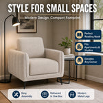 Brixton Cream Linen Look Fabric Armchair, Modern Accent Chair with Solid Wood Frame and Black Steel Legs
