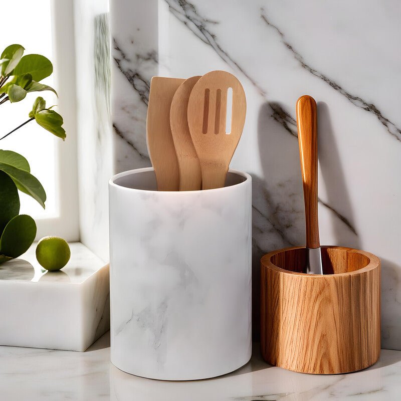Easton White Marble Effect Utensil Holder - Bargainia.com - 5018705492353