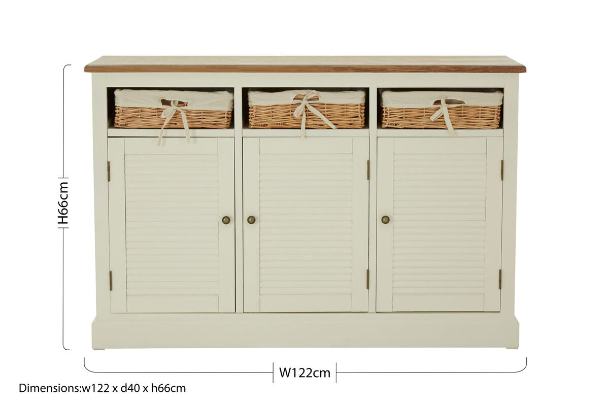 Dorset Cream 3 Door Sideboard with Rattan Baskets