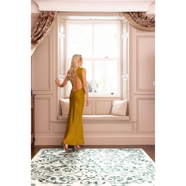 Eco - Washable Beige and Green Rug Floral Design - Bargainia.com - 5026134640269 - HGECWA_VISCGR_120X185