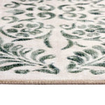 Eco - Washable Beige and Green Rug Floral Design - Bargainia.com - 