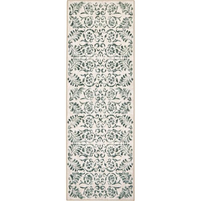 Eco - Washable Beige and Green Rug Floral Design - Bargainia.com - 5026134640290 - HGECWA_VISCGR_075X220