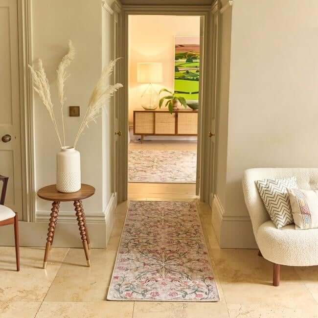 Eco - Washable Beige Rug Floral Design - Bargainia.com - 