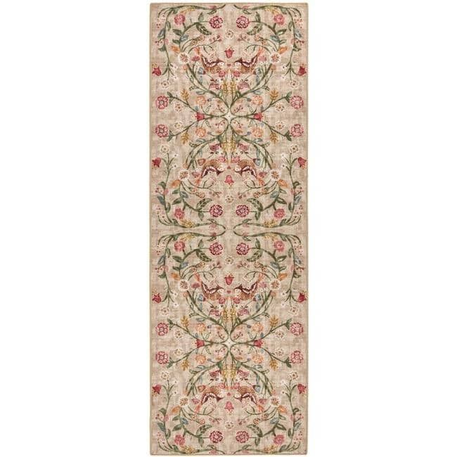 Eco - Washable Beige Rug Floral Design - Bargainia.com - 5026134623644 - HGECWA_HERGAR_075X220