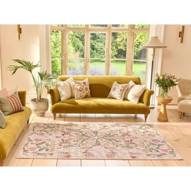 Eco - Washable Beige Rug Floral Design - Bargainia.com - 5026134623651 - HGECWA_HERGAR_120X185