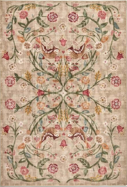 Eco - Washable Beige Rug Floral Design - Bargainia.com - 5026134623651 - HGECWA_HERGAR_120X185