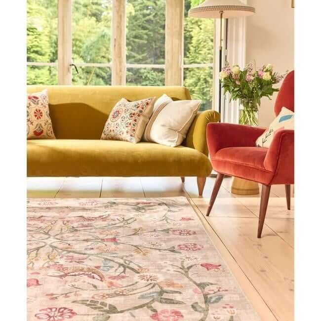 Eco - Washable Beige Rug Floral Design - Bargainia.com - 5026134623651 - HGECWA_HERGAR_120X185