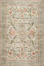 Eco - Washable Beige Rug Flowers Design - Bargainia.com - 