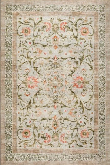 Eco - Washable Beige Rug Flowers Design - Bargainia.com - 