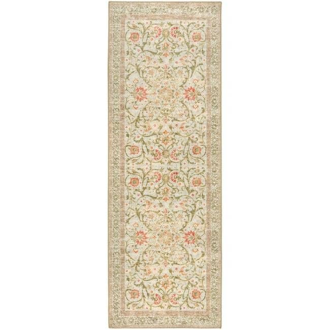 Eco - Washable Beige Rug Flowers Design - Bargainia.com - 