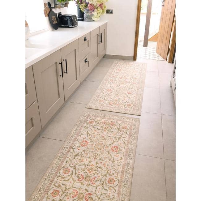 Eco - Washable Beige Rug Flowers Design - Bargainia.com - 5026134621909 - HGECWA_COUPAI_075X220