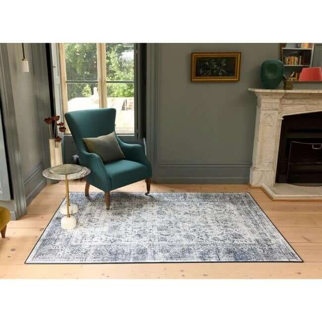 Eco - Washable Blue Rug Bordered Design - Bargainia.com - 5026134622357 - HGECWA_VNIMGR_120X185