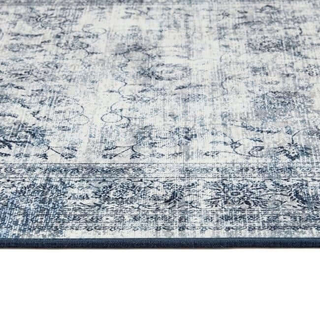 Eco - Washable Blue Rug Bordered Design - Bargainia.com - 