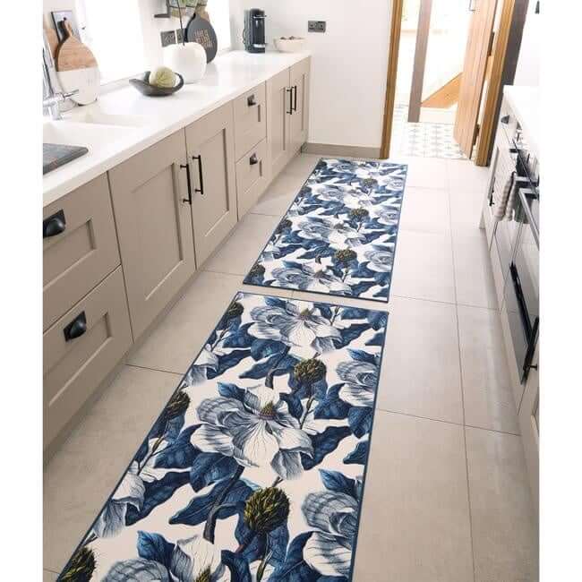 Eco - Washable Blue Rug Floral Design - Bargainia.com - 5026134623606 - HGECWA_MAGGAR_075X220