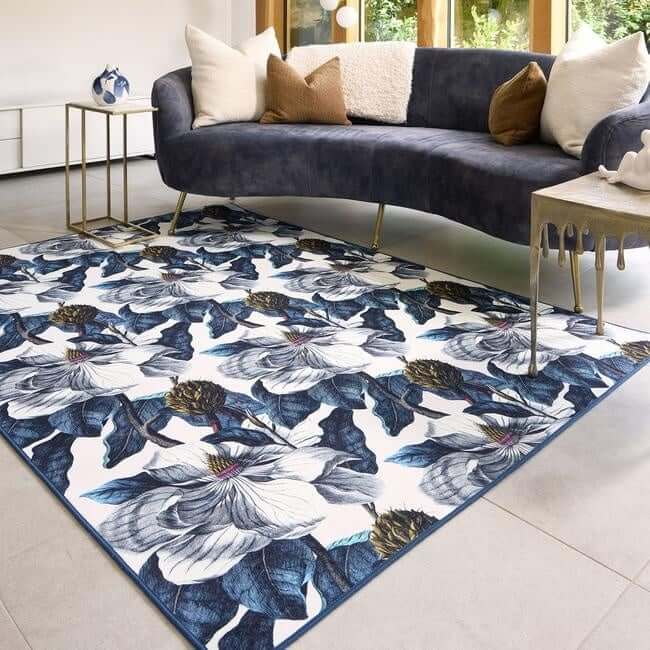 Eco - Washable Blue Rug Floral Design - Bargainia.com - 5026134623613 - HGECWA_MAGGAR_120X185
