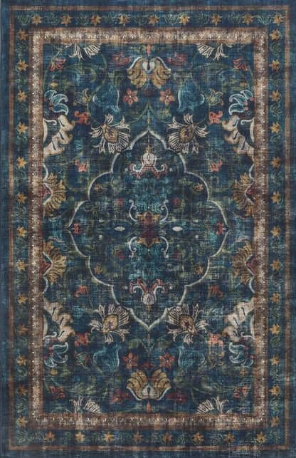 Eco - Washable Blue Rug Vintage Design - Bargainia.com - 5026134622036 - HGECWA_MIDPAI_120X185