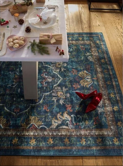 Eco - Washable Blue Rug Vintage Design - Bargainia.com - 